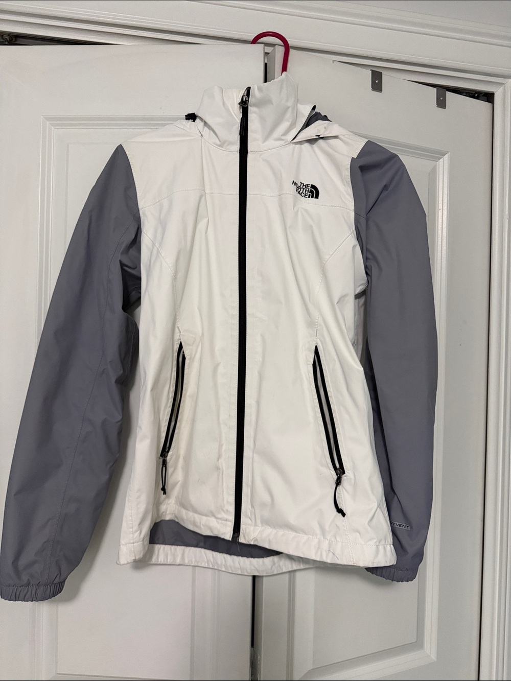 The North Face White rain Jacket with Gray Sleeves